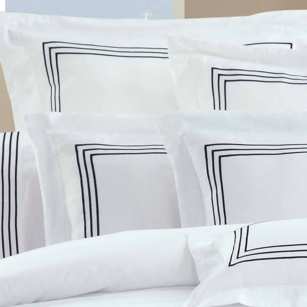 1000 Thread Count Sheet Set - White with Black Embroidery Lines - Hotel Luxury