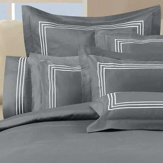 1000 Thread Count Sheet Set - Charcoal with White Embroidery Lines - Hotel Luxury