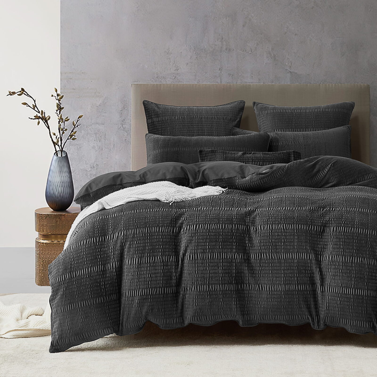 Blake Charcoal Velvet Quilt Cover Set