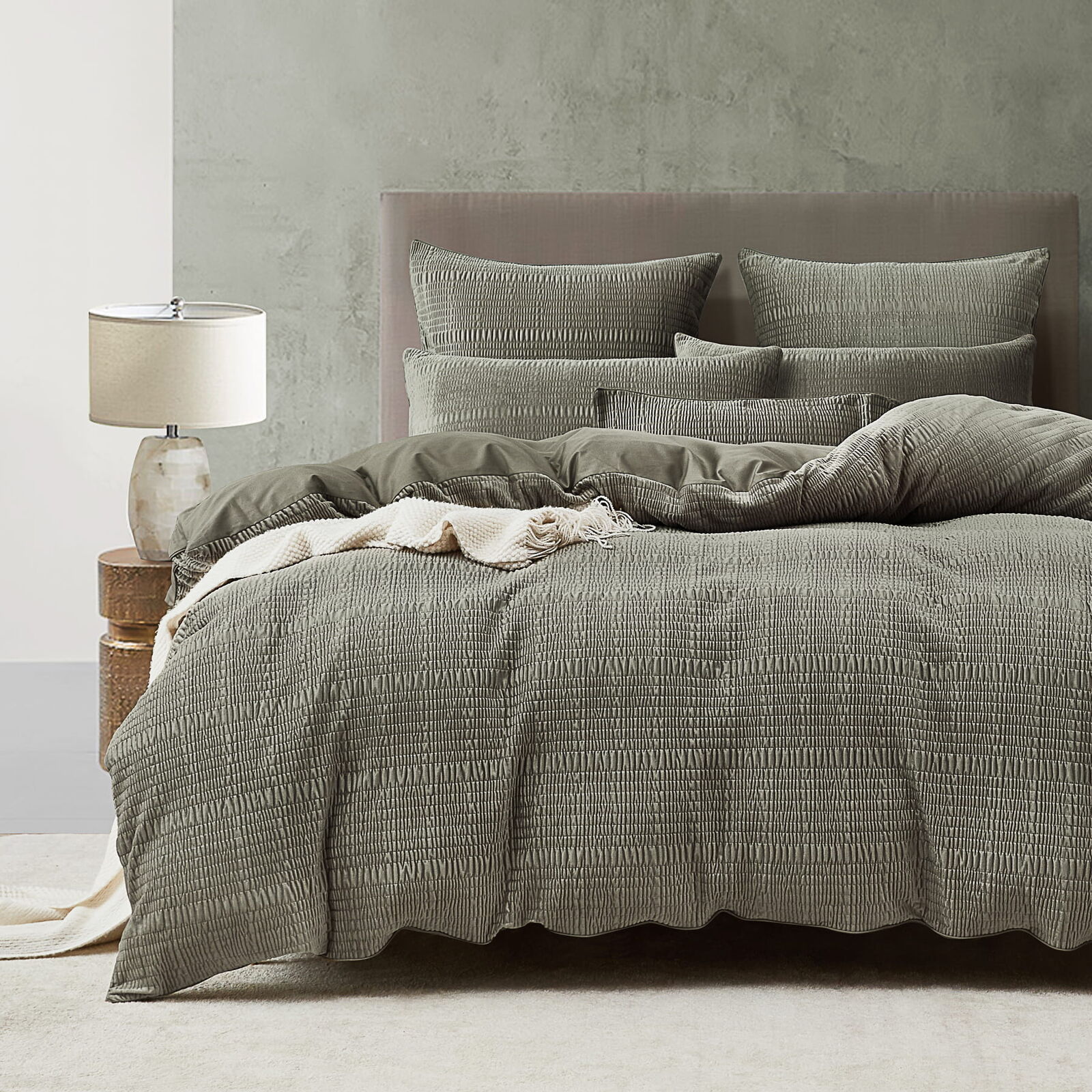 Blake Olive Velvet Quilt Cover Set