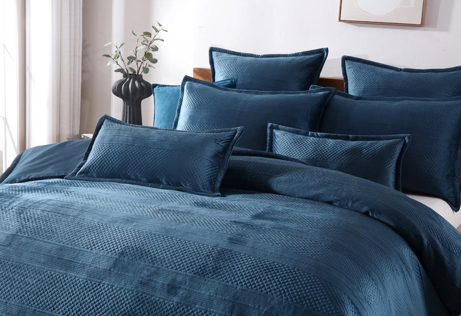 Emma Dark Blue Quilted Velvet European Pillowcase & Cushion Cover