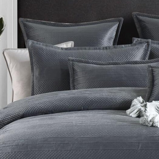 Emma Charcoal Quilted Velvet European Pillowcase & Cushion Cover