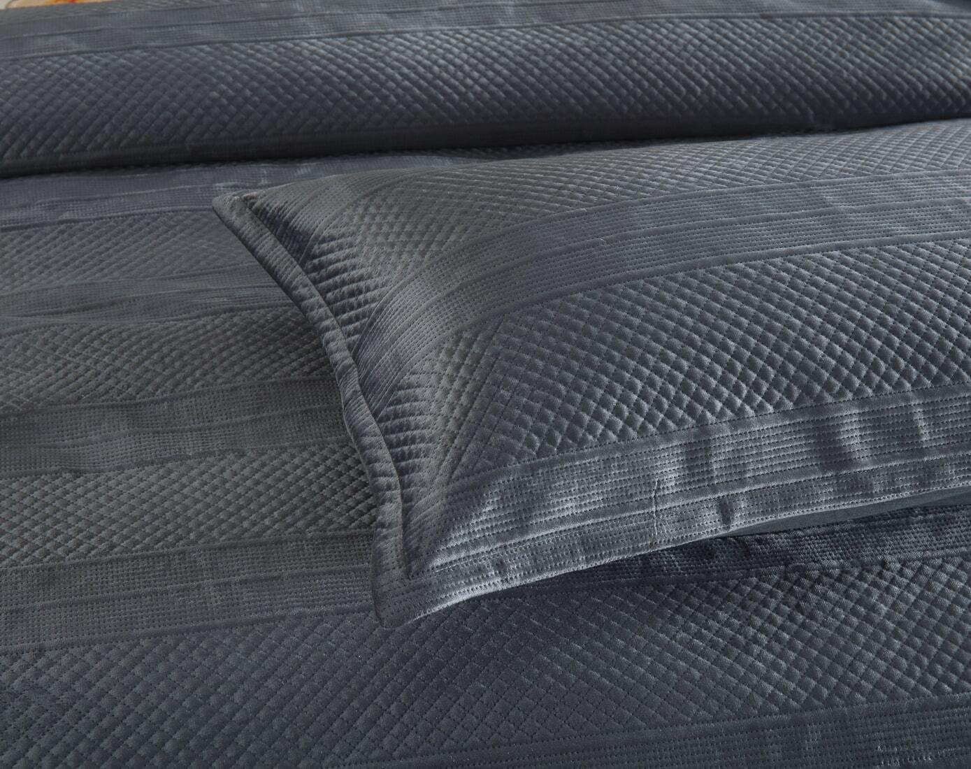 Emma Charcoal Quilted Velvet Quilt Cover Set