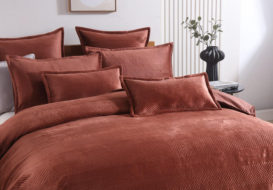 Emma Rust Quilted Velvet European Pillowcase & Cushion Cover