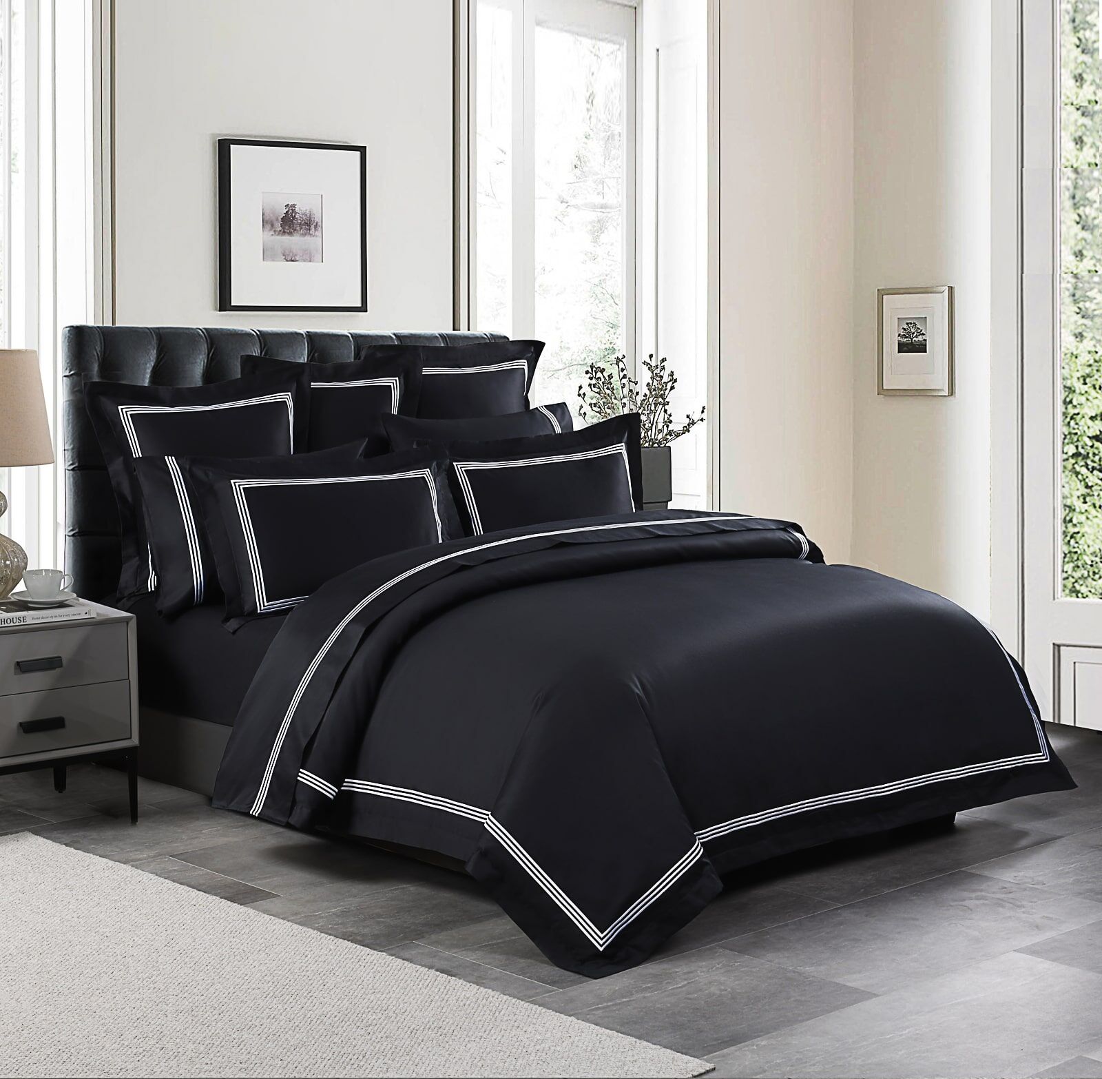 Hotel Luxe - 1000TC - Black with White embroidery