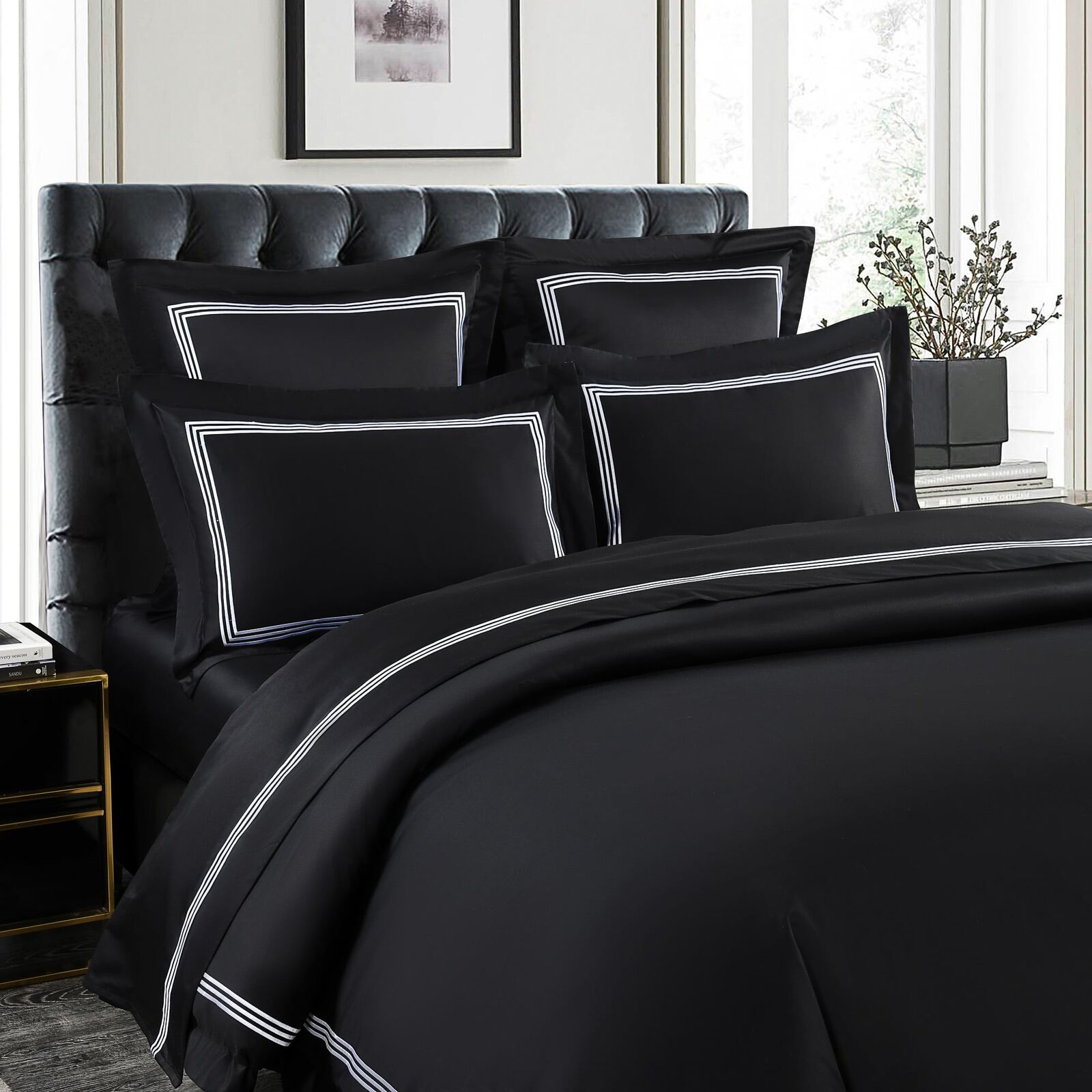 Hotel Luxe - 1000TC - Black with White embroidery