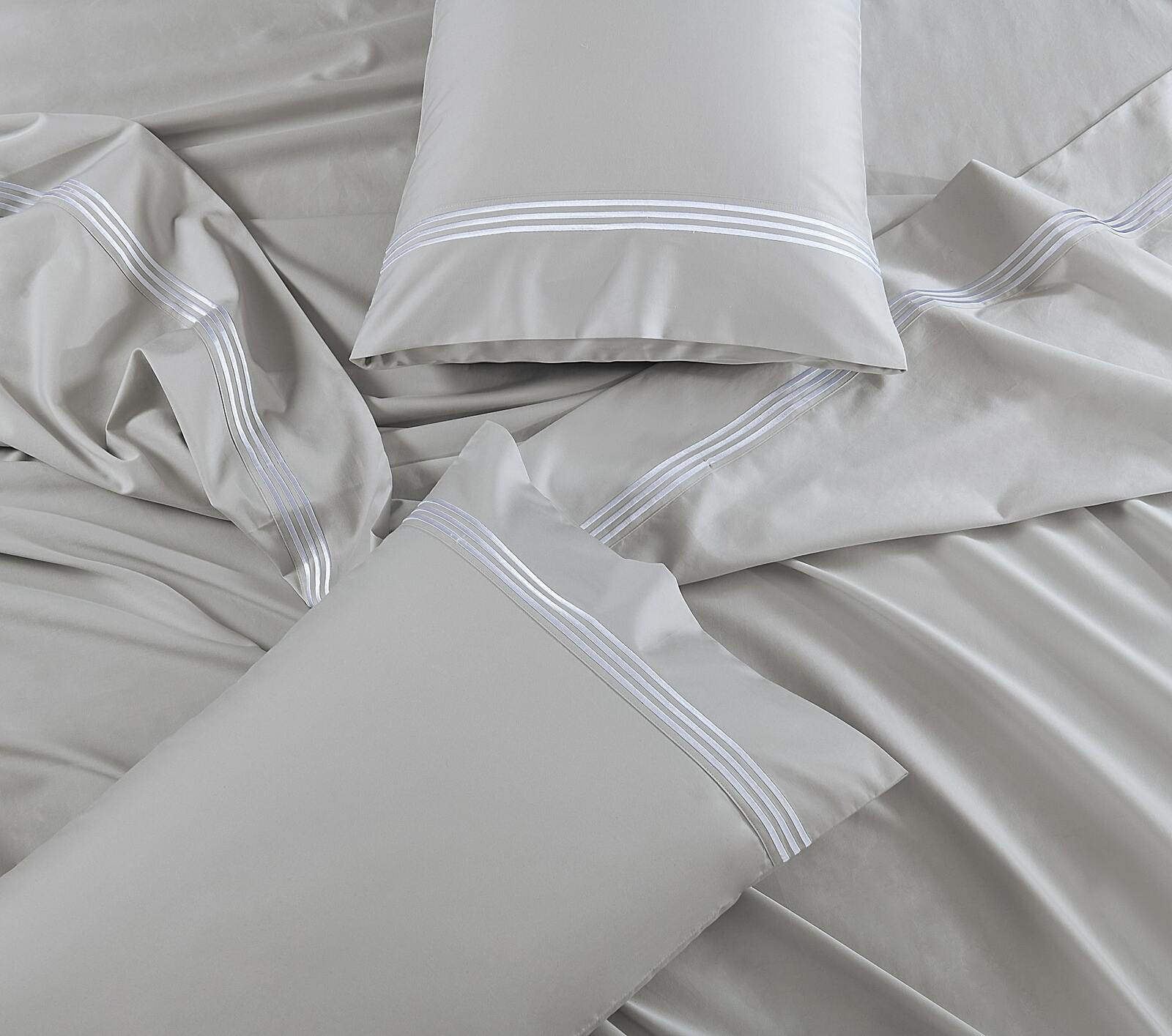 Hotel Luxe - White Embroidery on Pearl Grey - 1000TC Quilt Cover Set