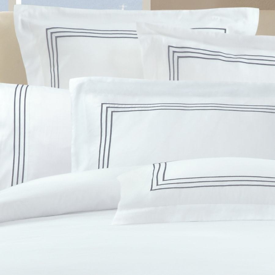 1000 Thread Count Sheet Set - White with Silver Grey Embroidery Lines - Hotel Luxury