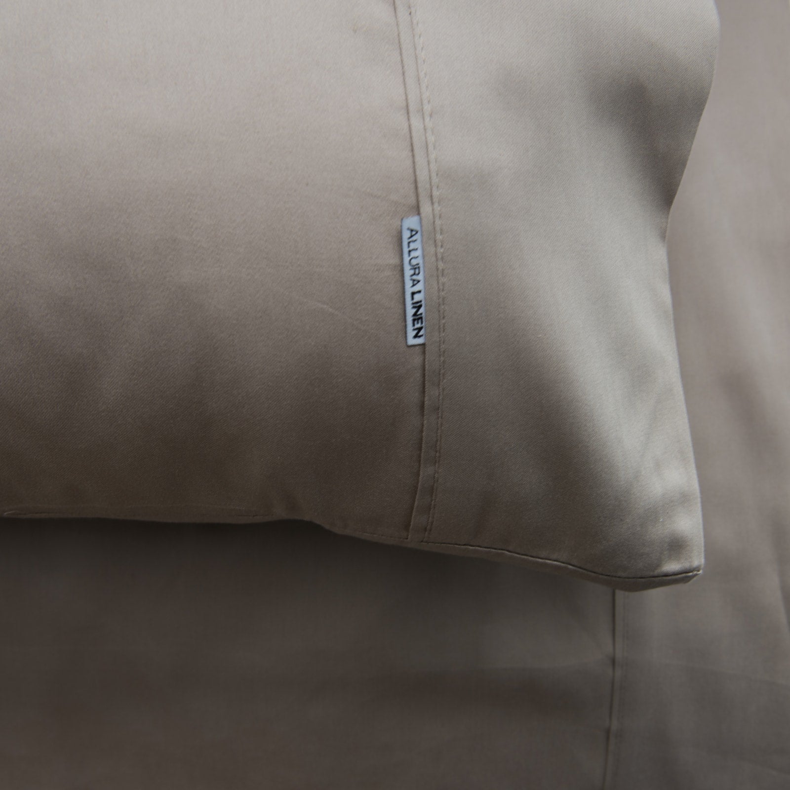 400 thread count, 100% cotton, sateen finish standard pillowcase PC, taupe