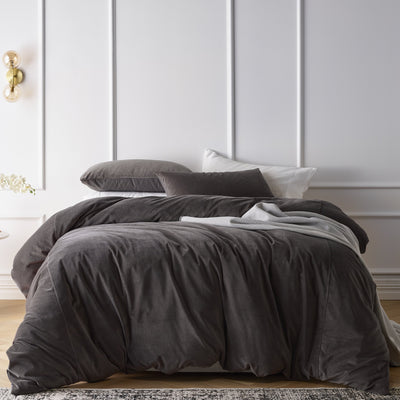 Storm Grey Cotton Velvet quilt cover set