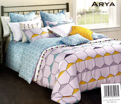 Bamboo Cotton Duvet cover set. Aqua and Lilac quilt cover set.