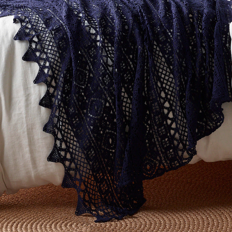 Crochet Throw - Pure Cotton - Blue Midnight