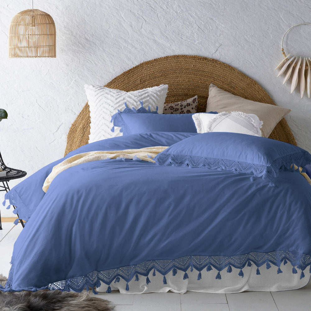 Gypsy Tassel Periwinkle Blue Quilt Cover Set