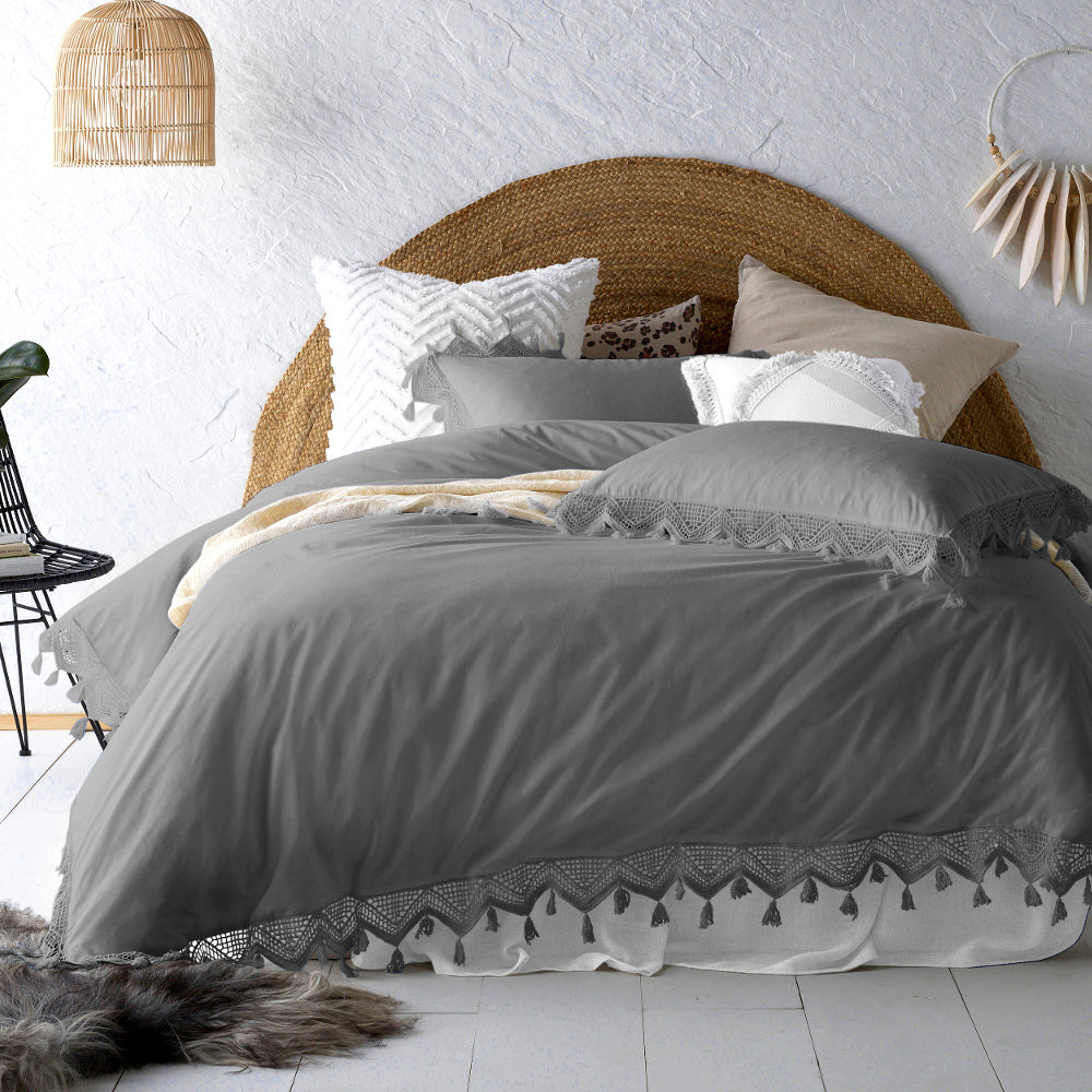 Gypsy Tassel Steele Grey Quilt Cover Set