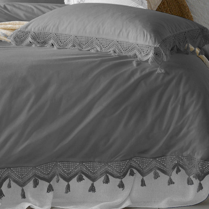 Gypsy Tassel Steele Grey Quilt Cover Set