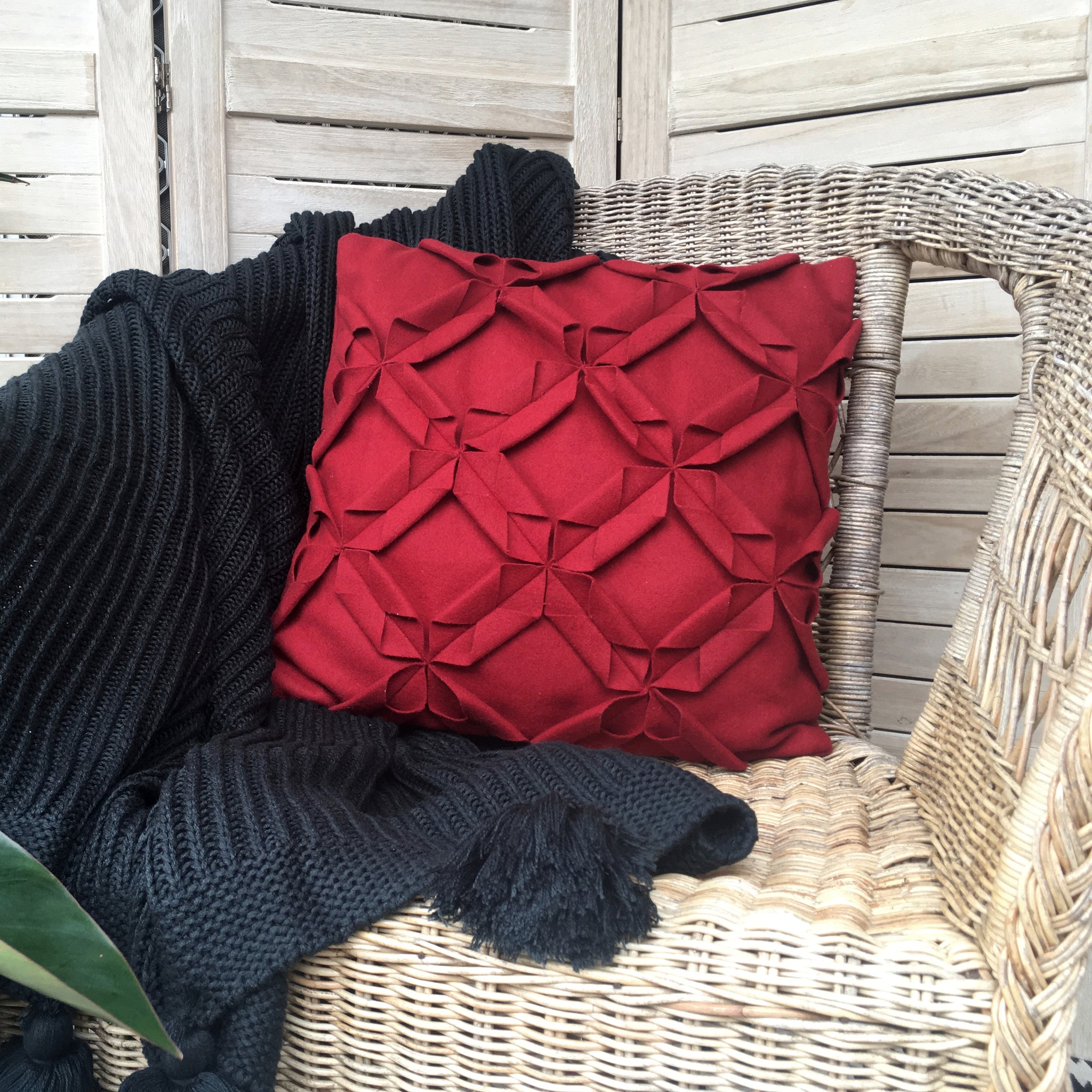Red Wool Linen House Cushion Cover