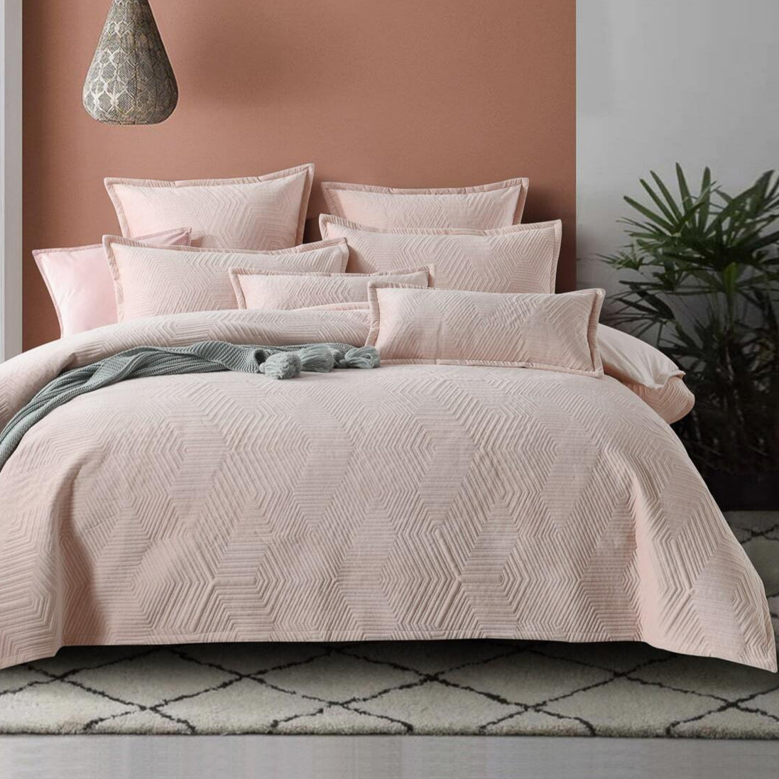 Holt Blush Quilted Velvet Quilt Cover Set