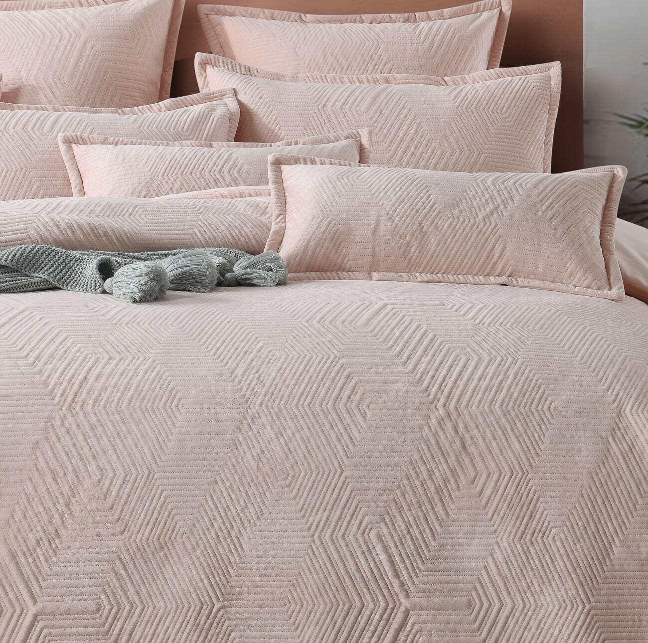 Holt Blush Quilted Velvet Quilt Cover Set