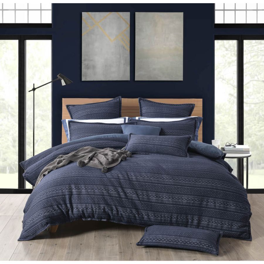 Ivy Navy Blue duvet cover set textured