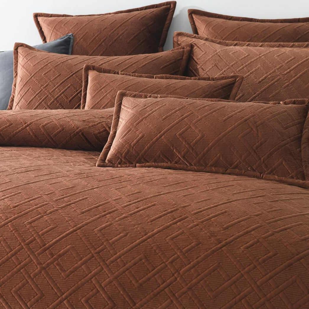 Colt Rust Quilted Velvet European Pillowcase & Cushion cover