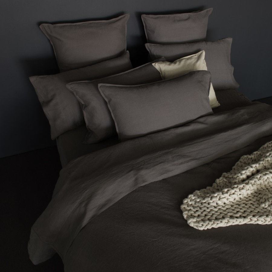 pure vintage washed linen charcoal quilt cover set