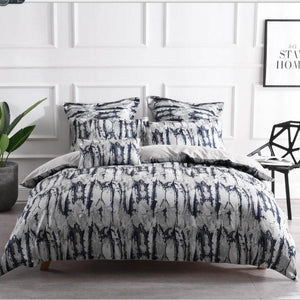 Marble navy duvet cover set. Grey luxury jacquard quilt cover set.