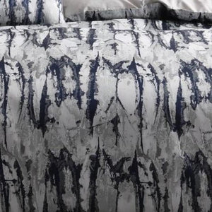 Marble navy duvet cover set. Grey luxury jacquard quilt cover set.