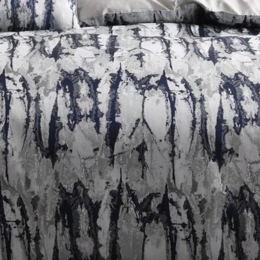 Marble navy duvet cover set. Grey luxury jacquard quilt cover set.