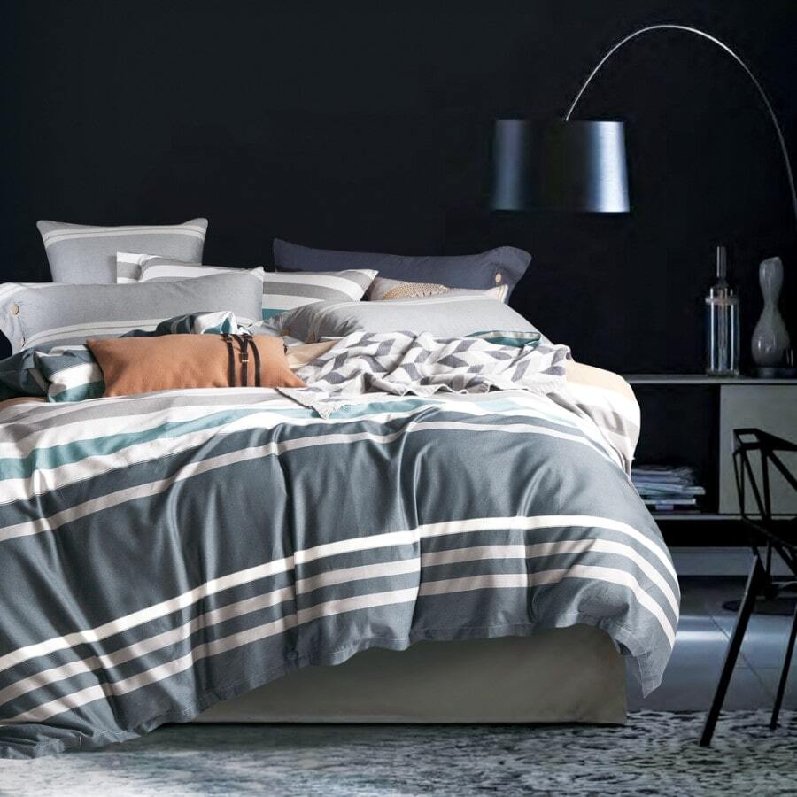 grey stripey duvet cover set 400TC