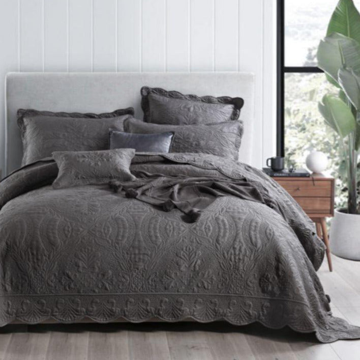 Medicci Charcoal Coverlet Set - Queen