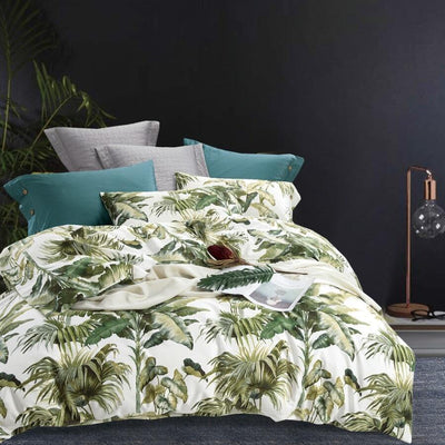 Natural ivory green duvet cover set print