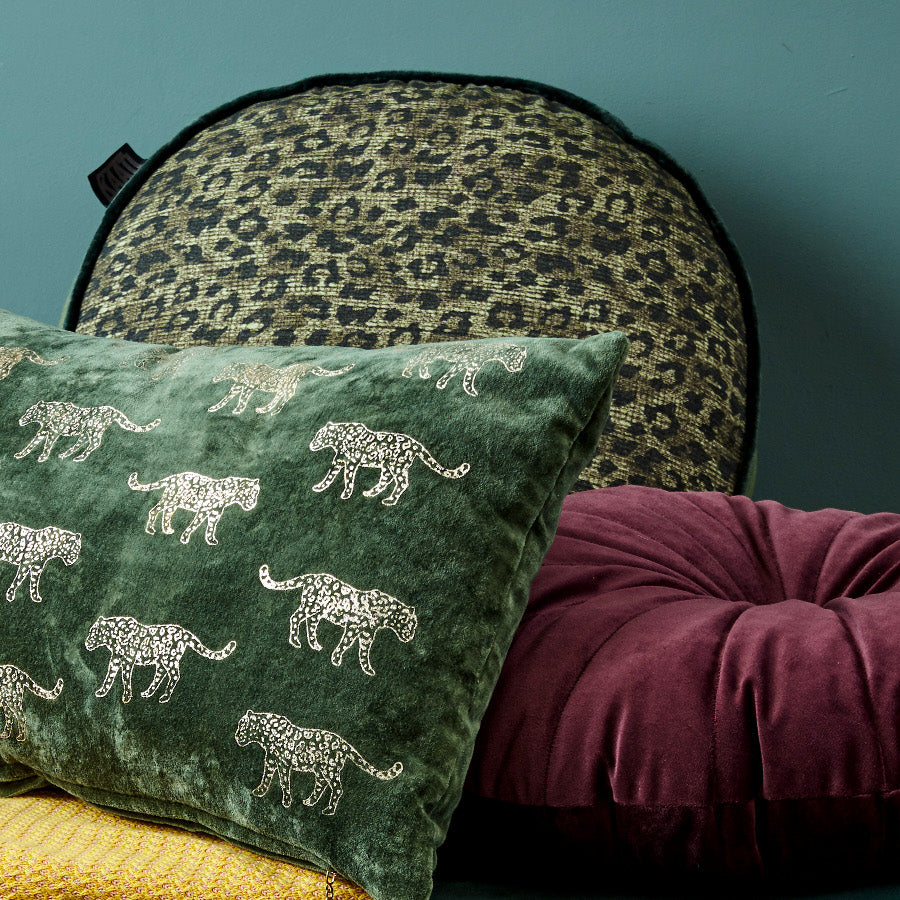 Pardus Green Leopard Filled Cushion