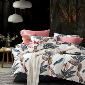 whimsical ivory leafy duvet cover set print