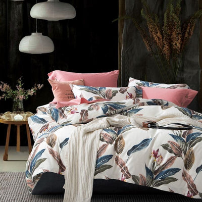 whimsical ivory leafy duvet cover set print