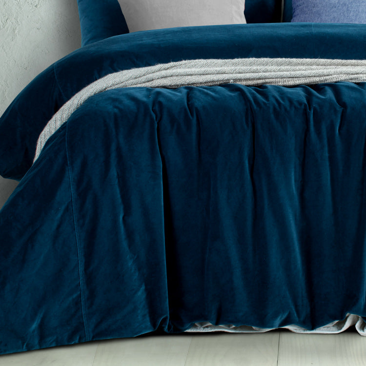 Riverland Blue Cotton Velvet Quilt Cover Set