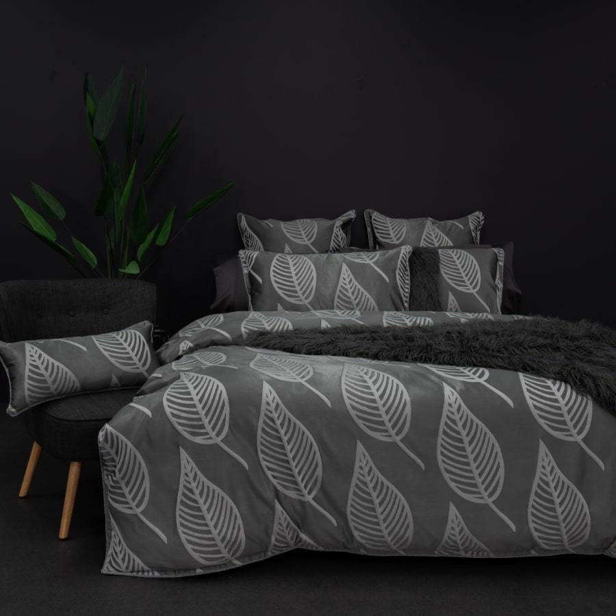 Jaxon charcoal quilt cover set. Luxury Jacquard duvet cover set.