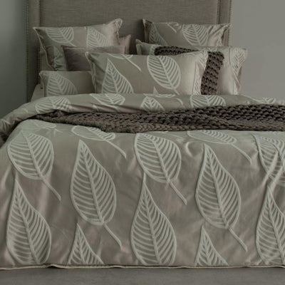 Jaxon mocha quilt cover set. Luxury Jacquard duvet cover set.