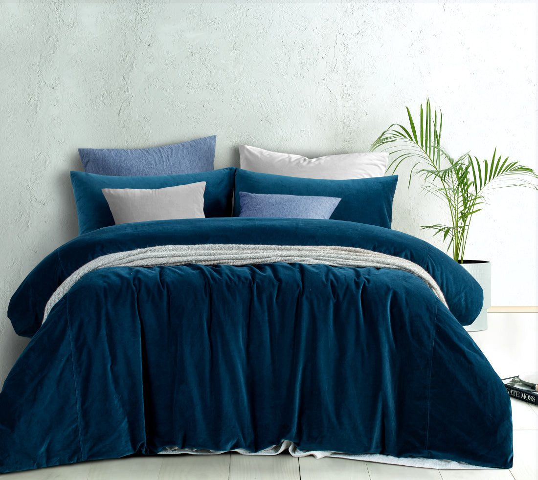 Riverland Blue Cotton Velvet Quilt Cover Set