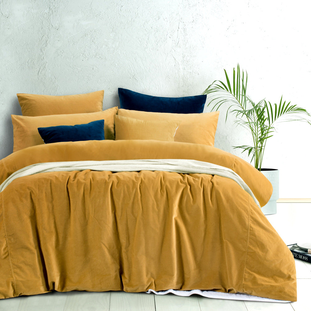 cotton velvet quilt cover set gold harmony mustard